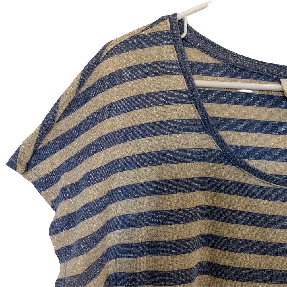 Chico's Shirt Blue & Gray With Metallic Threads Size Large = 12